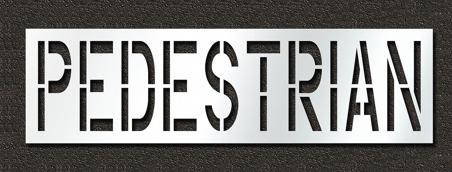 Individual Stencil: Pedestrian, 0.063 in Thick, 30 in Overall Ht, 107 in Overall Wd, Highway Gothic