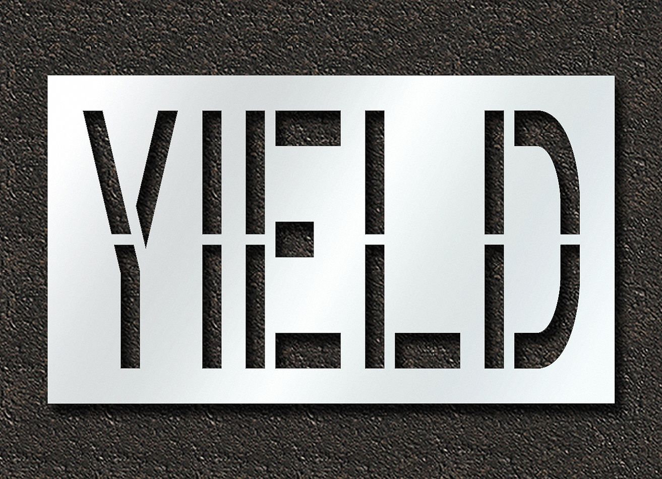 Individual Stencil: Yield, 0.063 in Thick, 30 in Overall Ht, 52 in Overall Wd, Highway Gothic