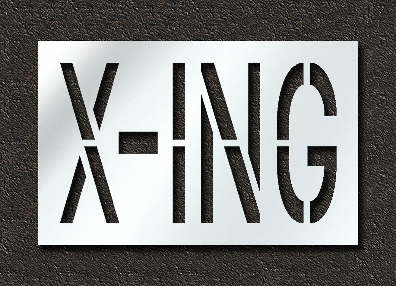 Individual Stencil: X-Ing, 0.063 in Thick, 30 in Overall Ht, 47 in Overall Wd, Highway Gothic