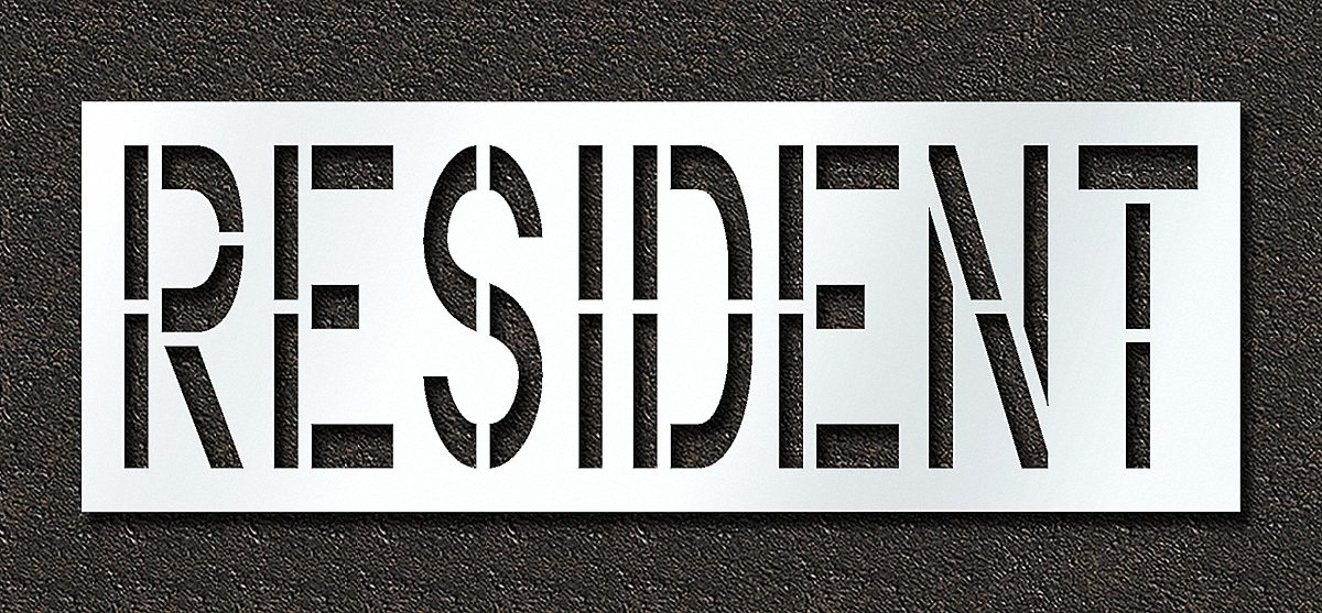 Individual Stencil: Resident, 0.063 in Thick, 30 in Overall Ht, 85 in Overall Wd, Highway Gothic