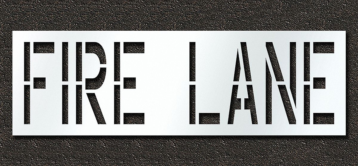 Individual Stencil: Fire Lane, 0.063 in Thick, 30 in Overall Ht, 96 in Overall Wd, Highway Gothic
