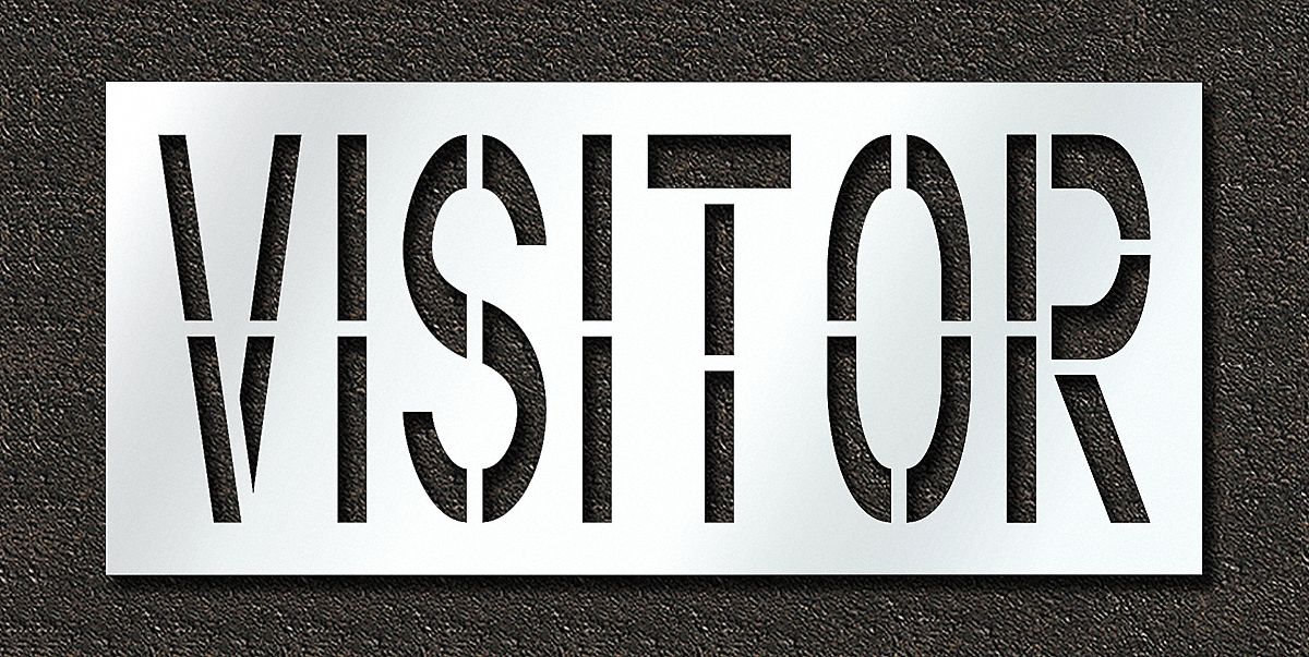 Individual Stencil: Visitor, 0.063 in Thick, 30 in Overall Ht, 67 in Overall Wd, Highway Gothic