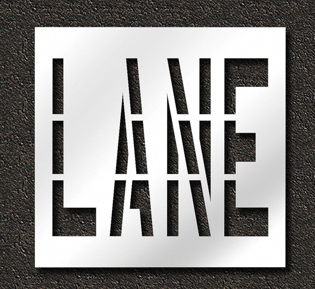 Individual Stencil: Lane, 0.063 in Thick, 48 in Overall Ht, 50 in Overall Wd, Highway Gothic
