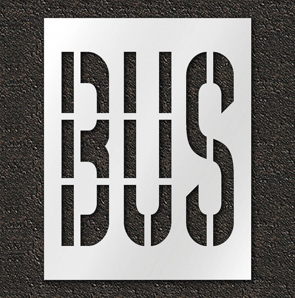 Individual Stencil: Bus, 0.063 in Thick, 48 in Overall Ht, 38 in Overall Wd, Highway Gothic, Message
