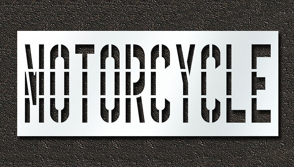Individual Stencil: Motorcycle, 0.063 in Thick, 48 in Overall Ht, 119 in Overall Wd, Highway Gothic