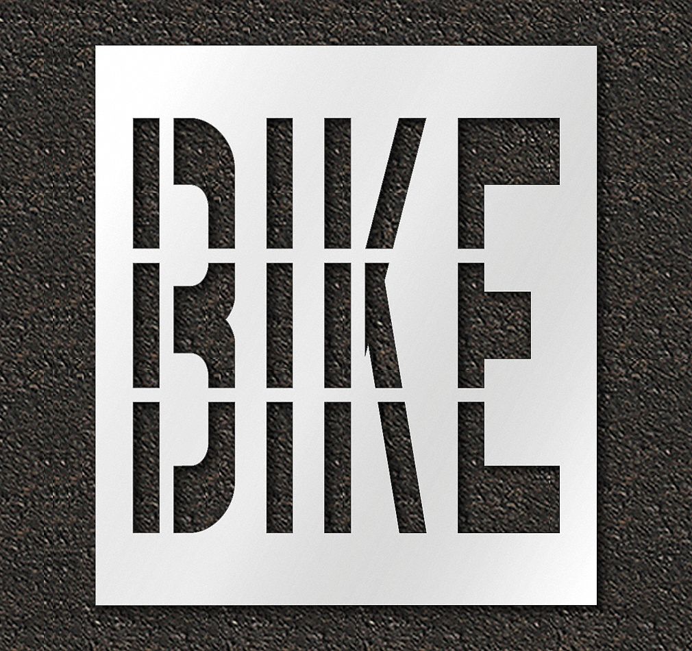 Individual Stencil: Bike, 0.063 in Thick, 48 in Overall Ht, 43 in Overall Wd, Highway Gothic