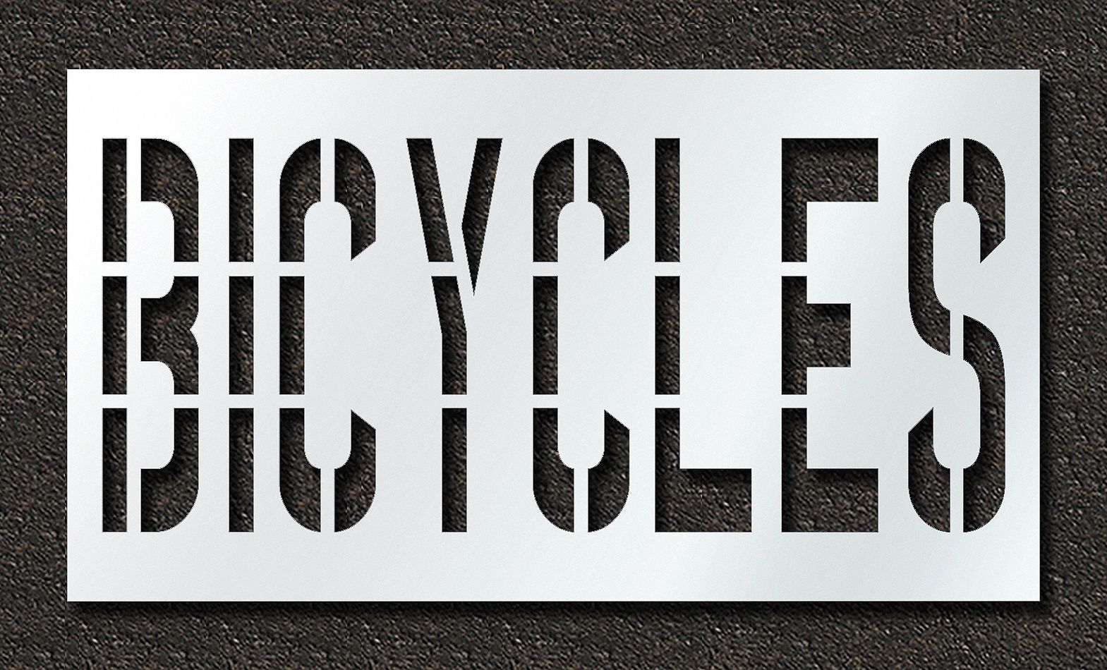 Individual Stencil: Bicycles, 0.063 in Thick, 48 in Overall Ht, 88 in Overall Wd, Highway Gothic