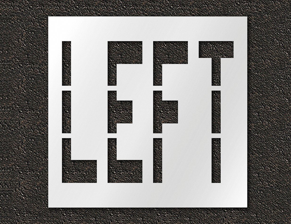 Individual Stencil: Left, 0.063 in Thick, 48 in Overall Ht, 50 in Overall Wd, Highway Gothic