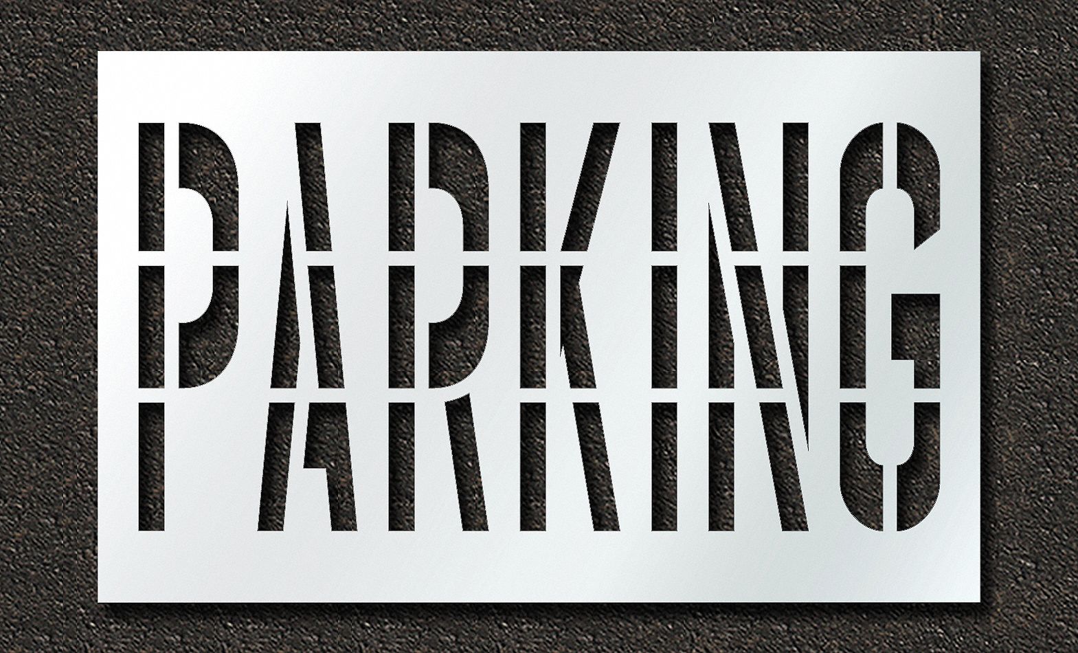 Individual Stencil: Parking, 0.063 in Thick, 48 in Overall Ht, 77 in Overall Wd, Highway Gothic