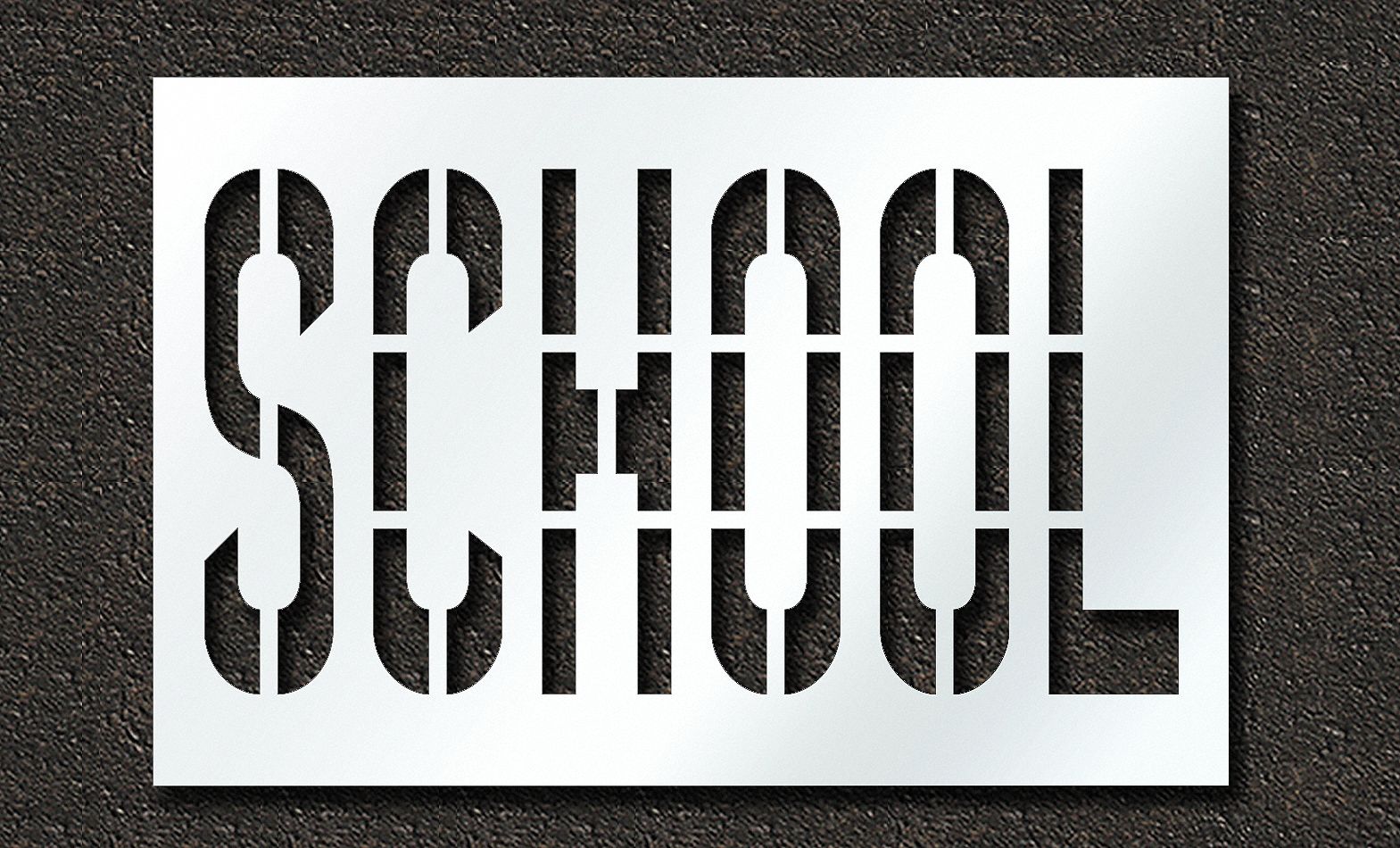 Individual Stencil: School, 0.063 in Thick, 48 in Overall Ht, 73 in Overall Wd, Highway Gothic