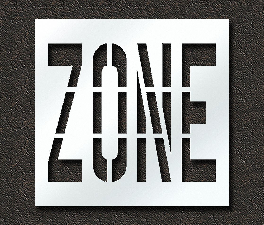 Individual Stencil: Zone, 0.063 in Thick, 48 in Overall Ht, 50 in Overall Wd, Highway Gothic