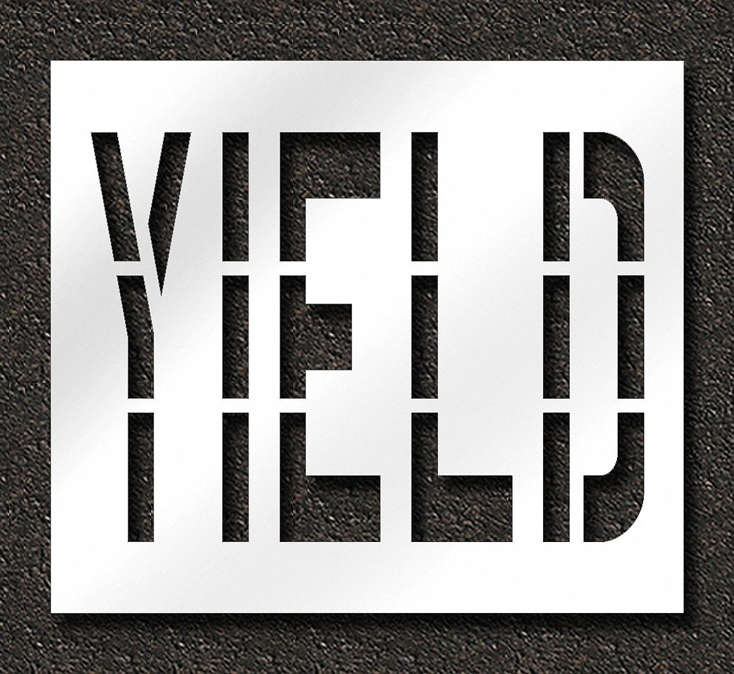 Individual Stencil: Yield, 0.063 in Thick, 48 in Overall Ht, 55 in Overall Wd, Highway Gothic