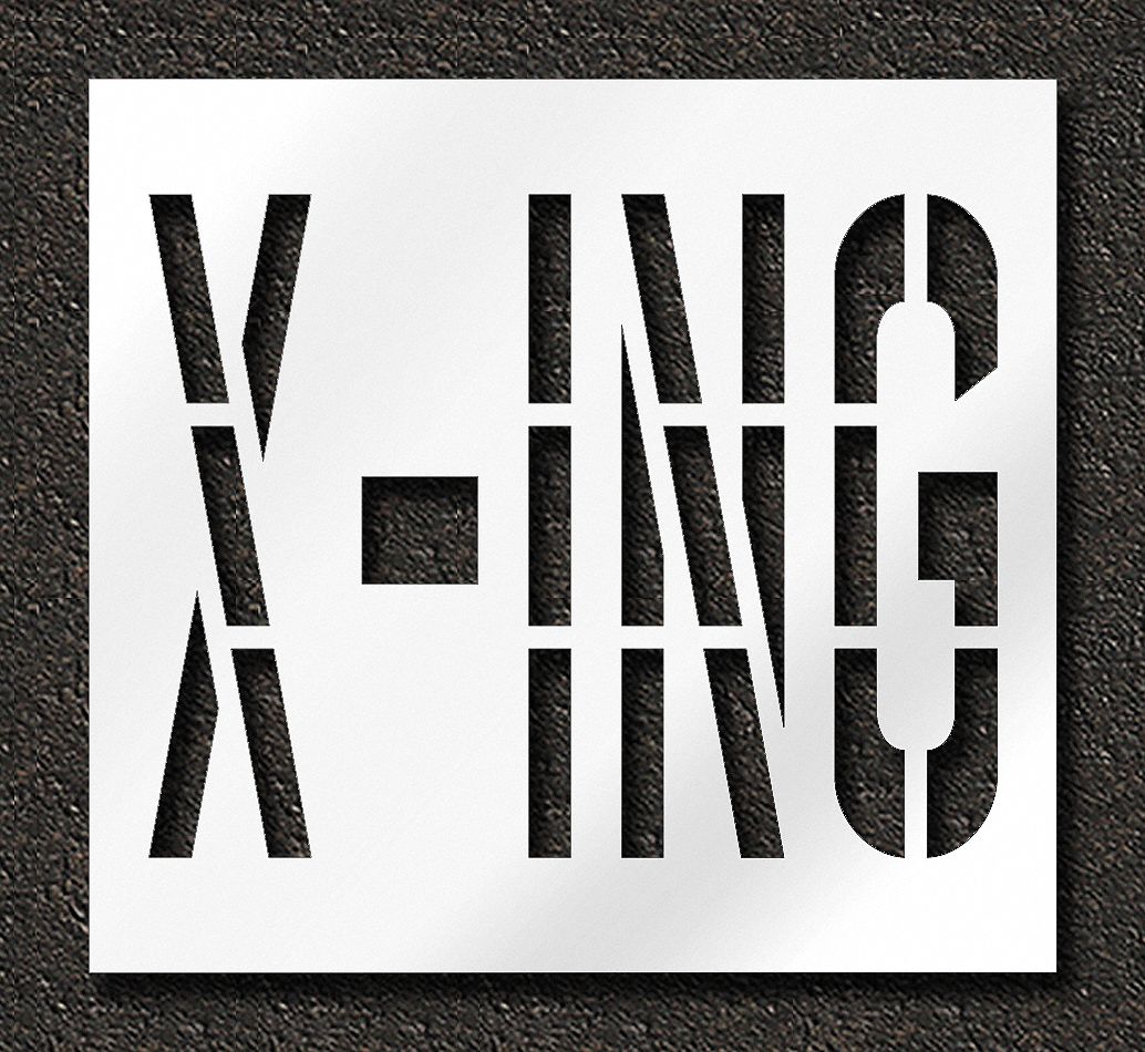Individual Stencil: X-Ing, 0.063 in Thick, 48 in Overall Ht, 52 in Overall Wd, Highway Gothic