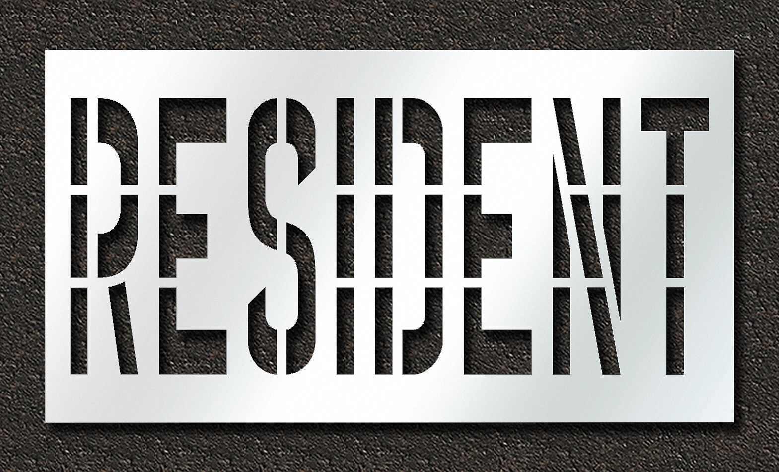 Individual Stencil: Resident, 0.063 in Thick, 48 in Overall Ht, 89 in Overall Wd, Highway Gothic