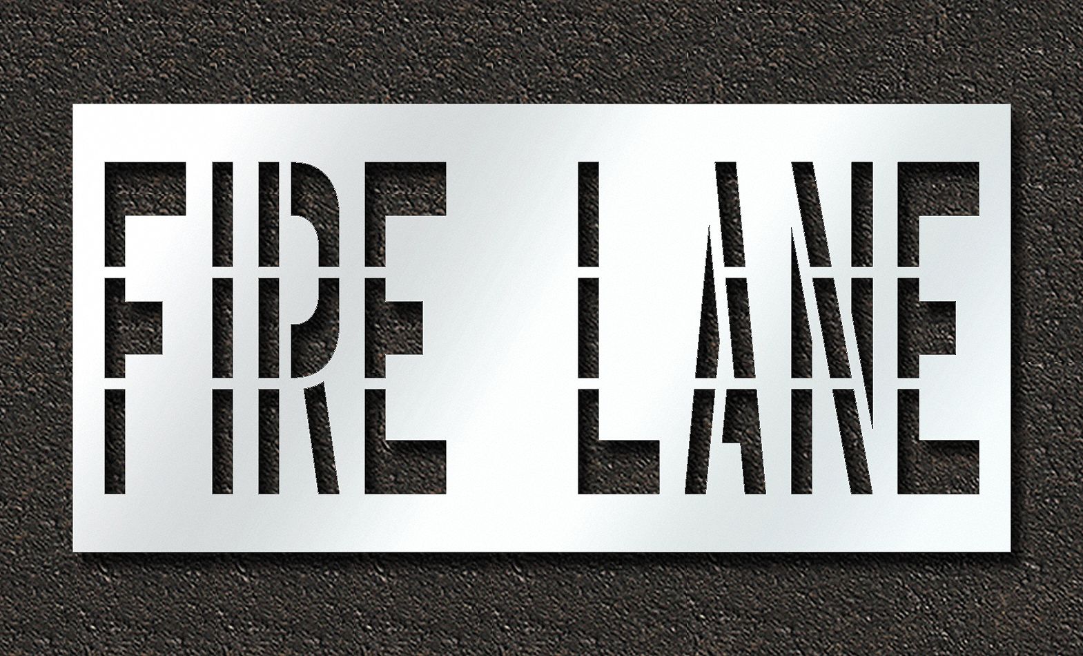Individual Stencil: Fire Lane, 0.063 in Thick, 48 in Overall Ht, 101 in Overall Wd, Highway Gothic