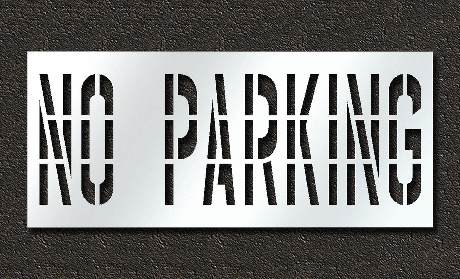 Individual Stencil: No Parking, 0.063 in Thick, 48 in Overall Ht, 111 in Overall Wd, Highway Gothic