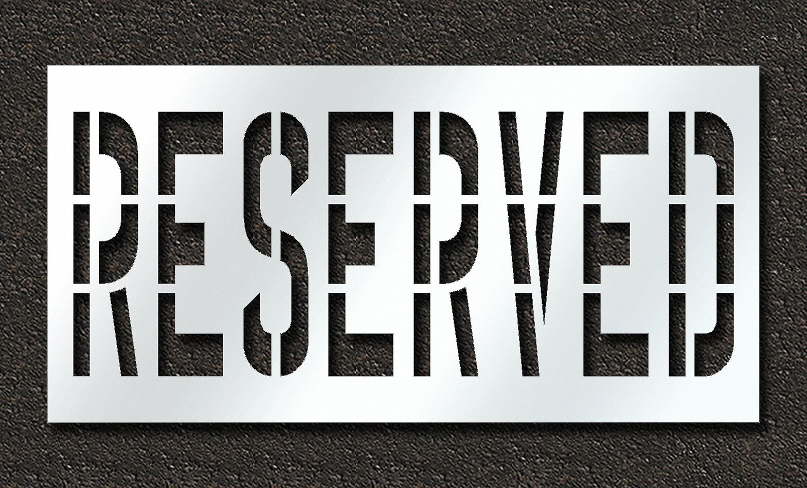Individual Stencil: Reserved, 0.063 in Thick, 48 in Overall Ht, 96 in Overall Wd, Highway Gothic