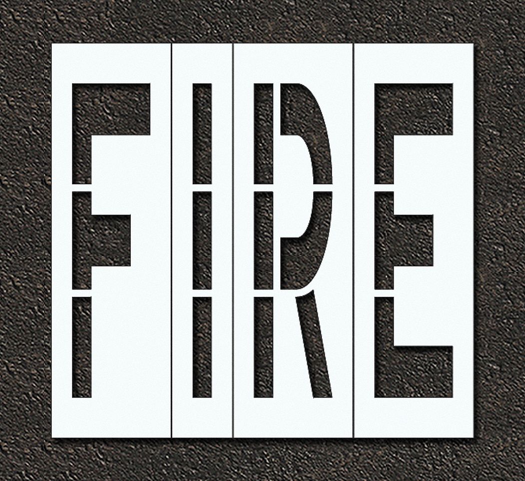 Individual Stencil: Fire, 0.063 in Thick, 60 in Overall Ht, 63 in Overall Wd, Highway Gothic