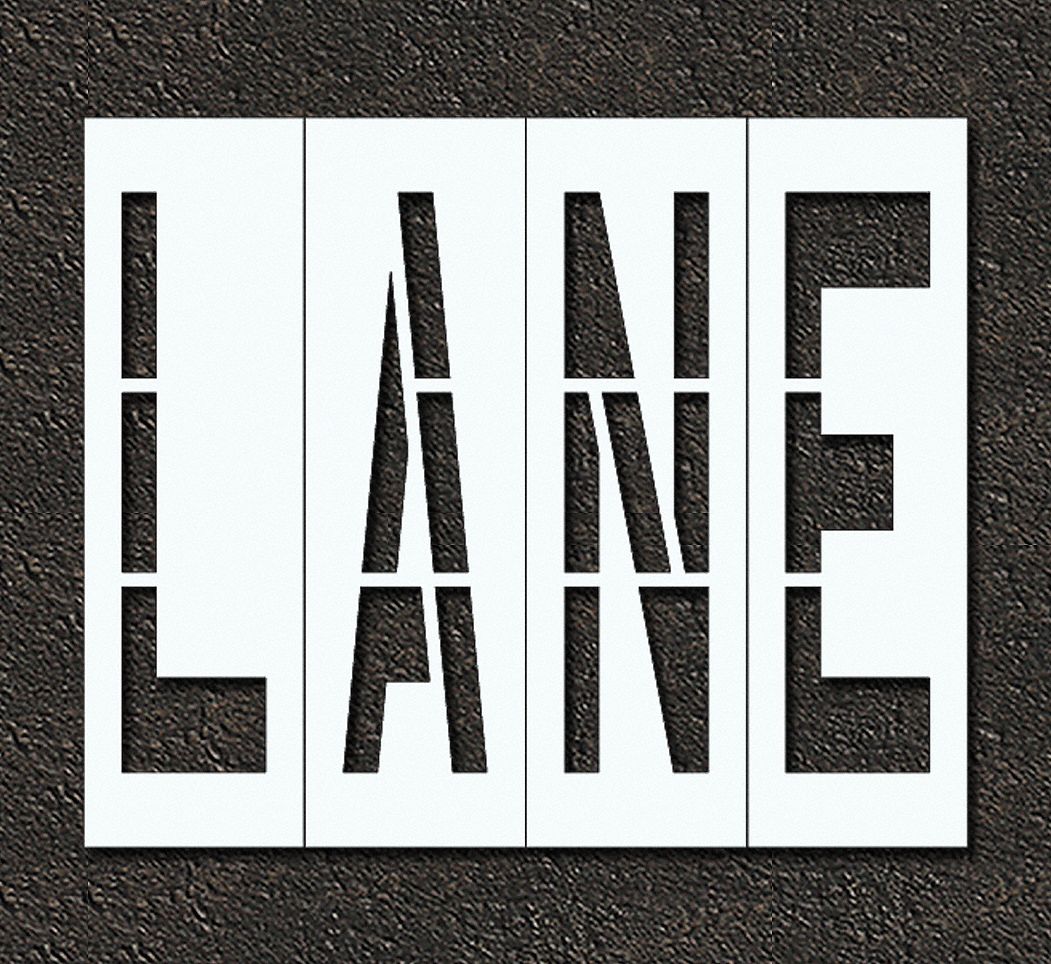 Individual Stencil: Lane, 0.063 in Thick, 60 in Overall Ht, 72 in Overall Wd, Highway Gothic