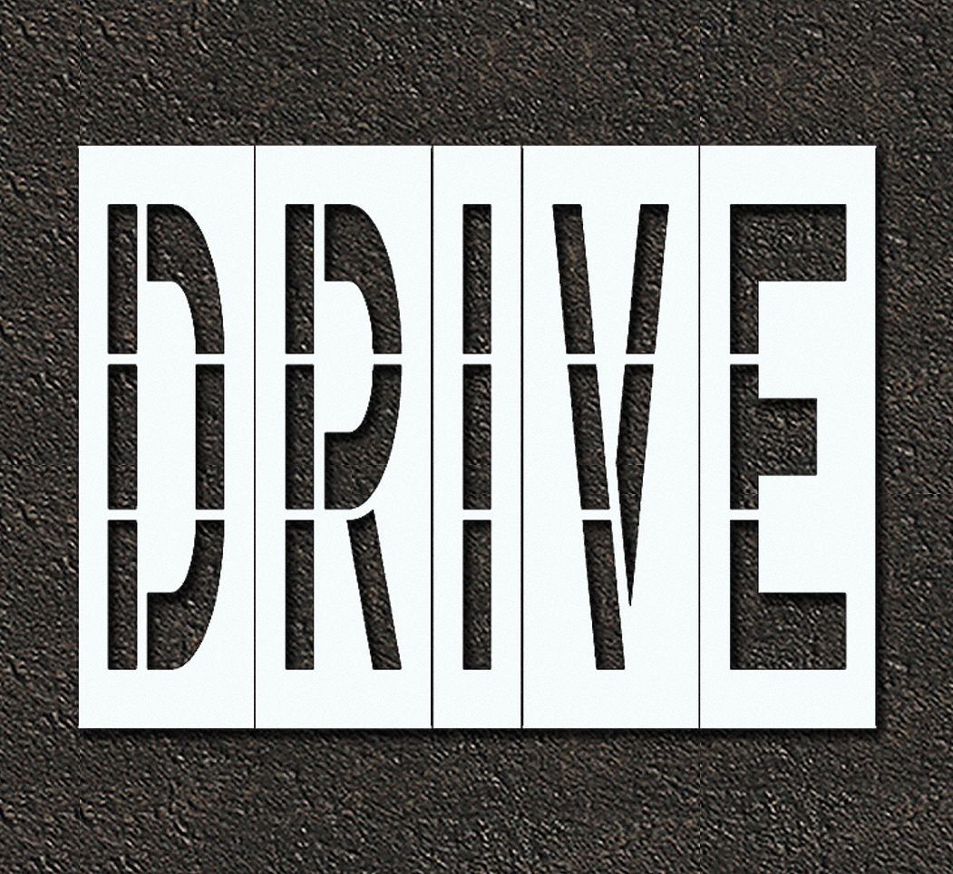 Individual Stencil: Drive, 0.063 in Thick, 60 in Overall Ht, 81 in Overall Wd, Highway Gothic