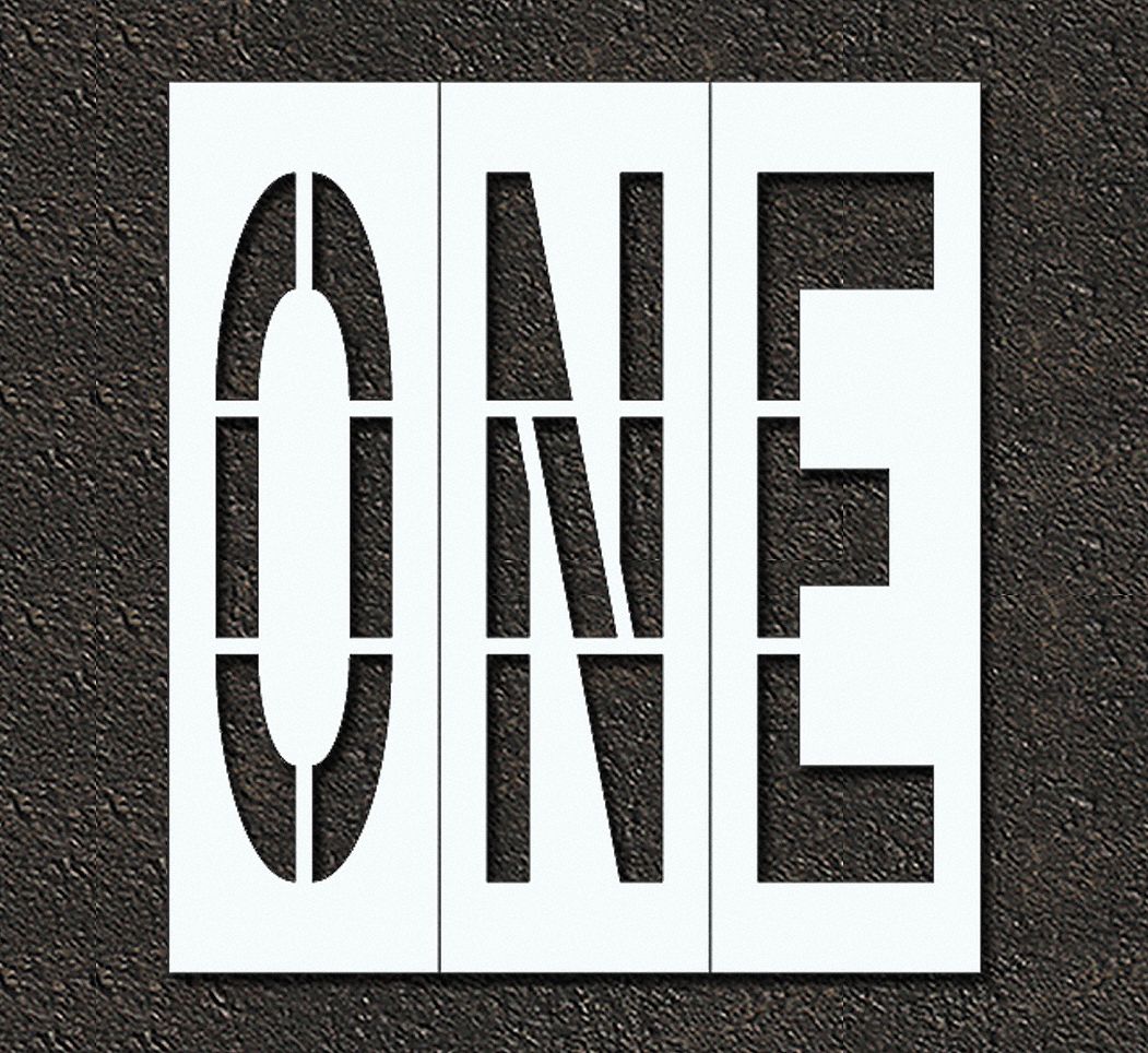 Individual Stencil: One, 0.063 in Thick, 60 in Overall Ht, 54 in Overall Wd, Highway Gothic, Message
