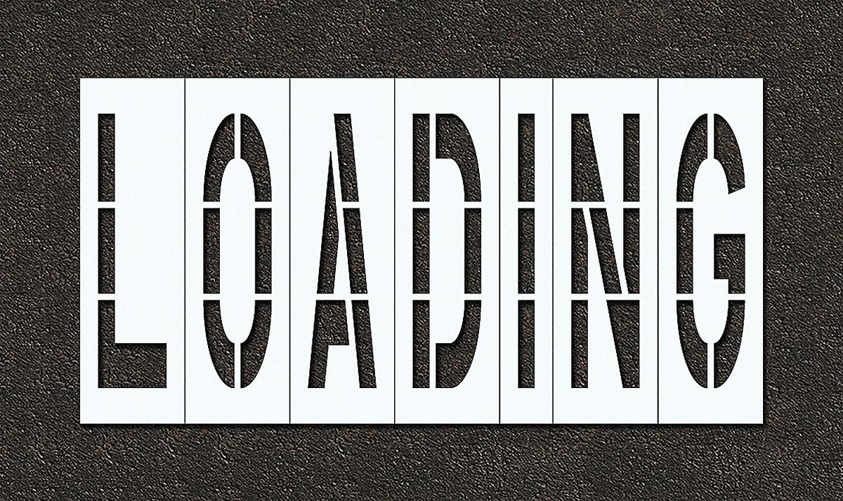 Individual Stencil: Loading, 0.063 in Thick, 60 in Overall Ht, 99 in Overall Wd, Highway Gothic