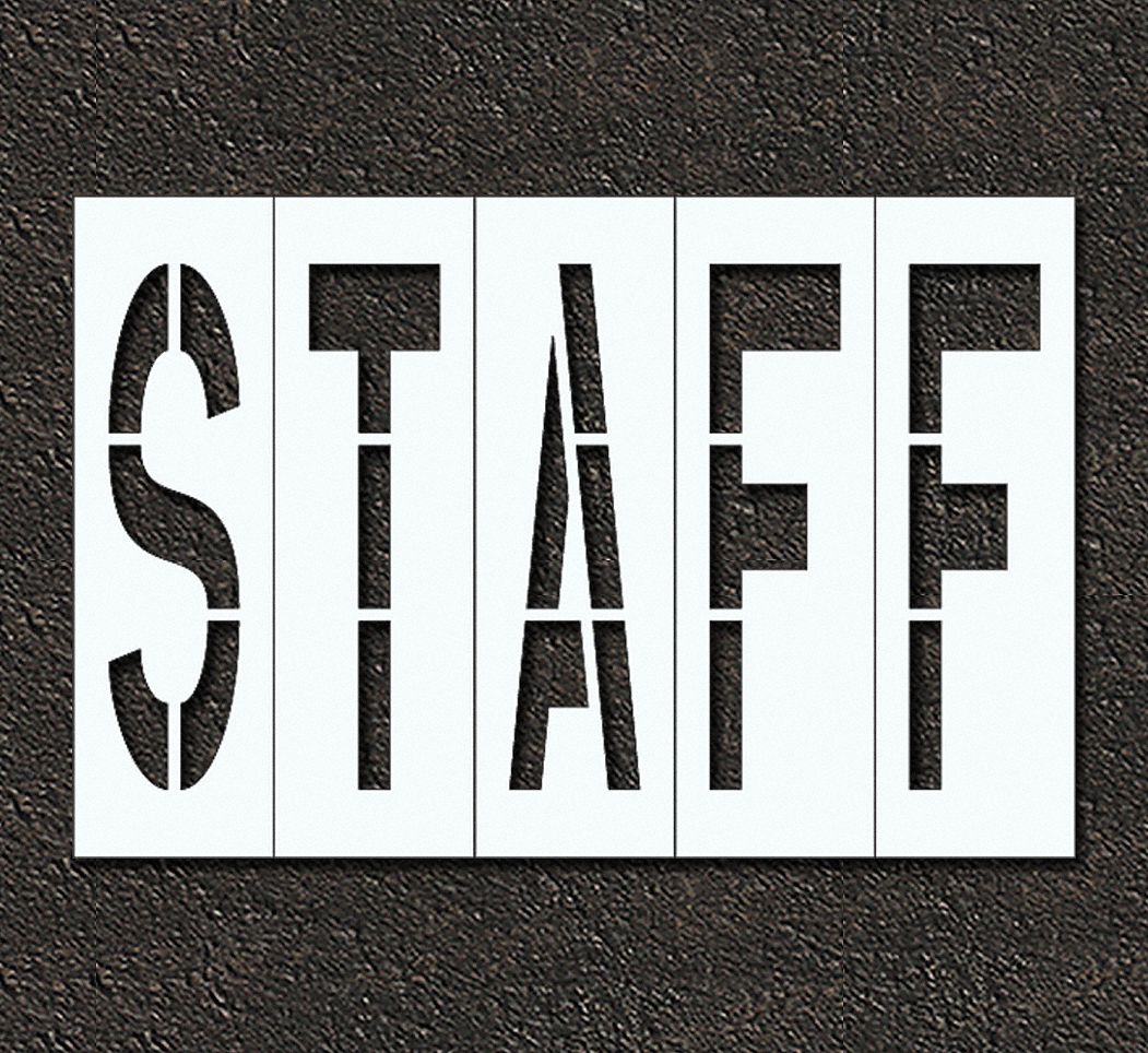 Individual Stencil: Staff, 0.063 in Thick, 60 in Overall Ht, 90 in Overall Wd, Highway Gothic