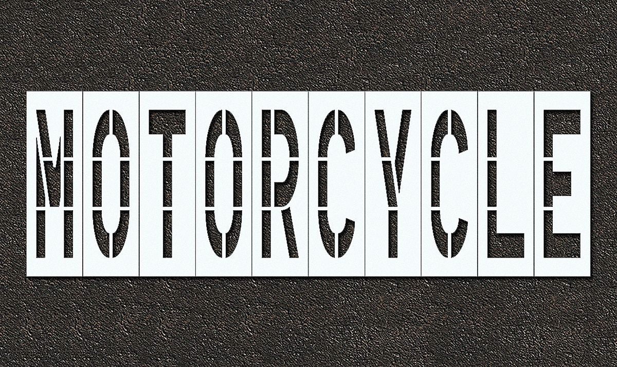 Individual Stencil: Motorcycle, 0.063 in Thick, 60 in Overall Ht, 180 in Overall Wd, Highway Gothic