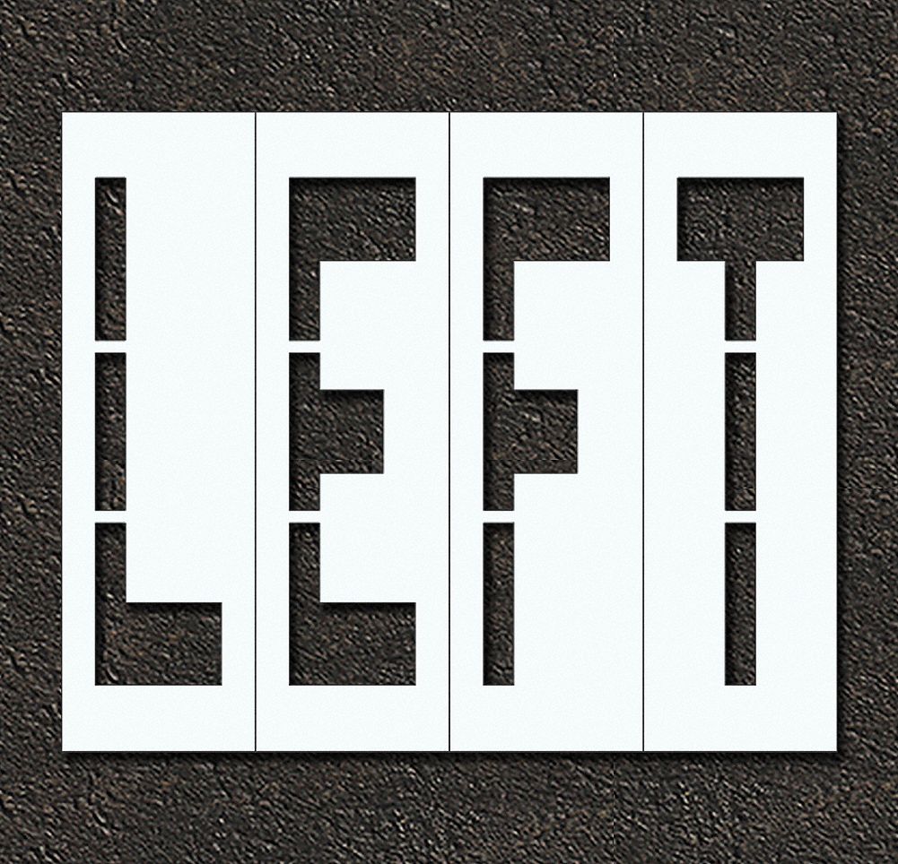 Individual Stencil: Left, 0.063 in Thick, 60 in Overall Ht, 72 in Overall Wd, Highway Gothic