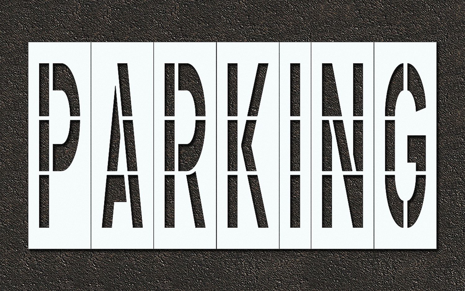 Individual Stencil: Parking, 0.063 in Thick, 60 in Overall Ht, 99 in Overall Wd, Highway Gothic