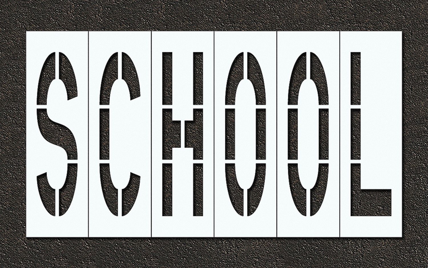 Individual Stencil: School, 0.063 in Thick, 60 in Overall Ht, 108 in Overall Wd, Highway Gothic