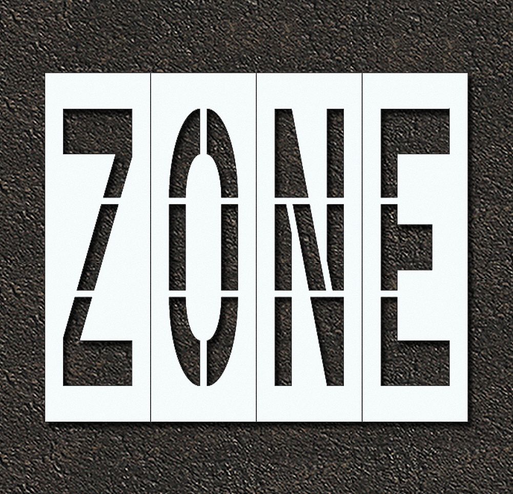 Individual Stencil: Zone, 0.063 in Thick, 60 in Overall Ht, 72 in Overall Wd, Highway Gothic