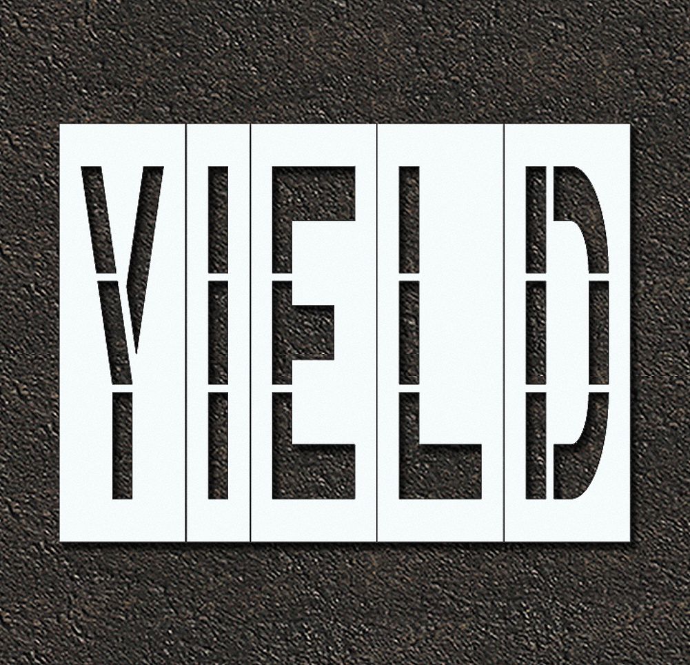 Individual Stencil: Yield, 0.063 in Thick, 60 in Overall Ht, 81 in Overall Wd, Highway Gothic