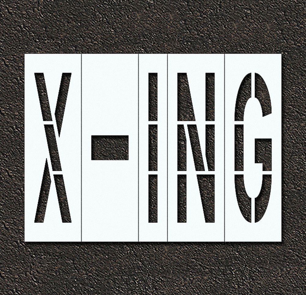 Individual Stencil: X-Ing, 0.063 in Thick, 60 in Overall Ht, 76 in Overall Wd, Highway Gothic