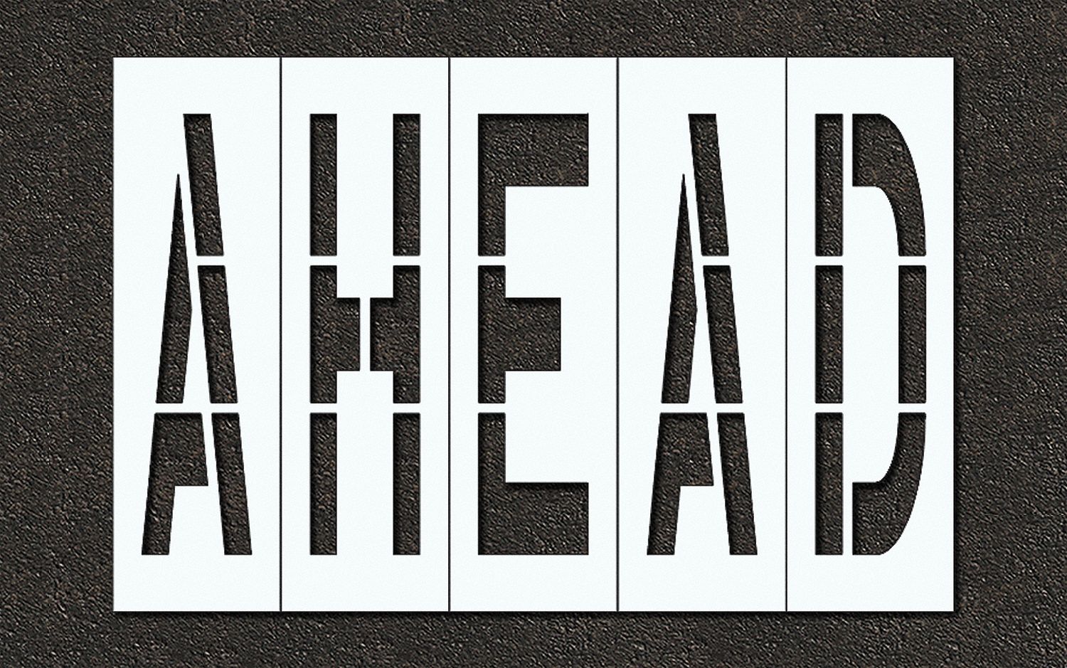 Individual Stencil: Ahead, 0.063 in Thick, 60 in Overall Ht, 90 in Overall Wd, Highway Gothic