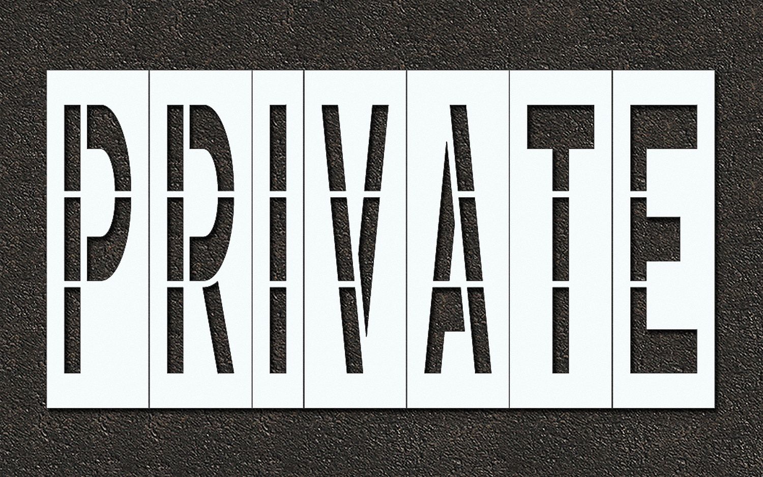 Individual Stencil: Private, 0.063 in Thick, 60 in Overall Ht, 117 in Overall Wd, Highway Gothic