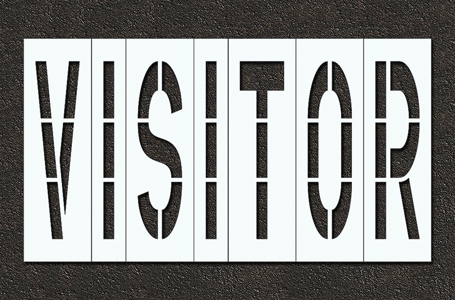 Individual Stencil: Visitor, 0.063 in Thick, 60 in Overall Ht, 108 in Overall Wd, Highway Gothic