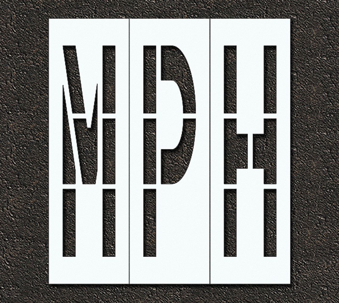 Individual Stencil: Mph, 0.063 in Thick, 60 in Overall Ht, 54 in Overall Wd, Highway Gothic, Message