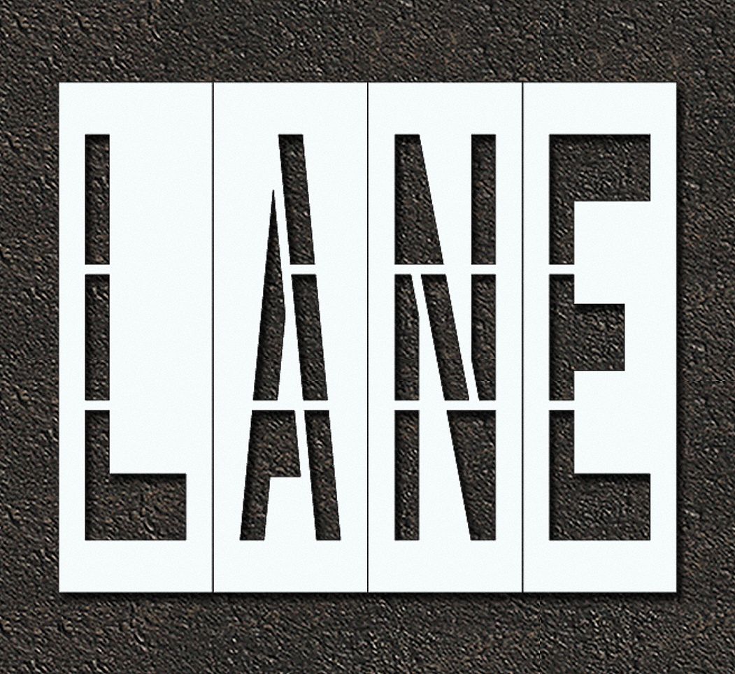 Individual Stencil: Lane, 0.063 in Thick, 104 in Overall Ht, 96 in Overall Wd, Highway Gothic