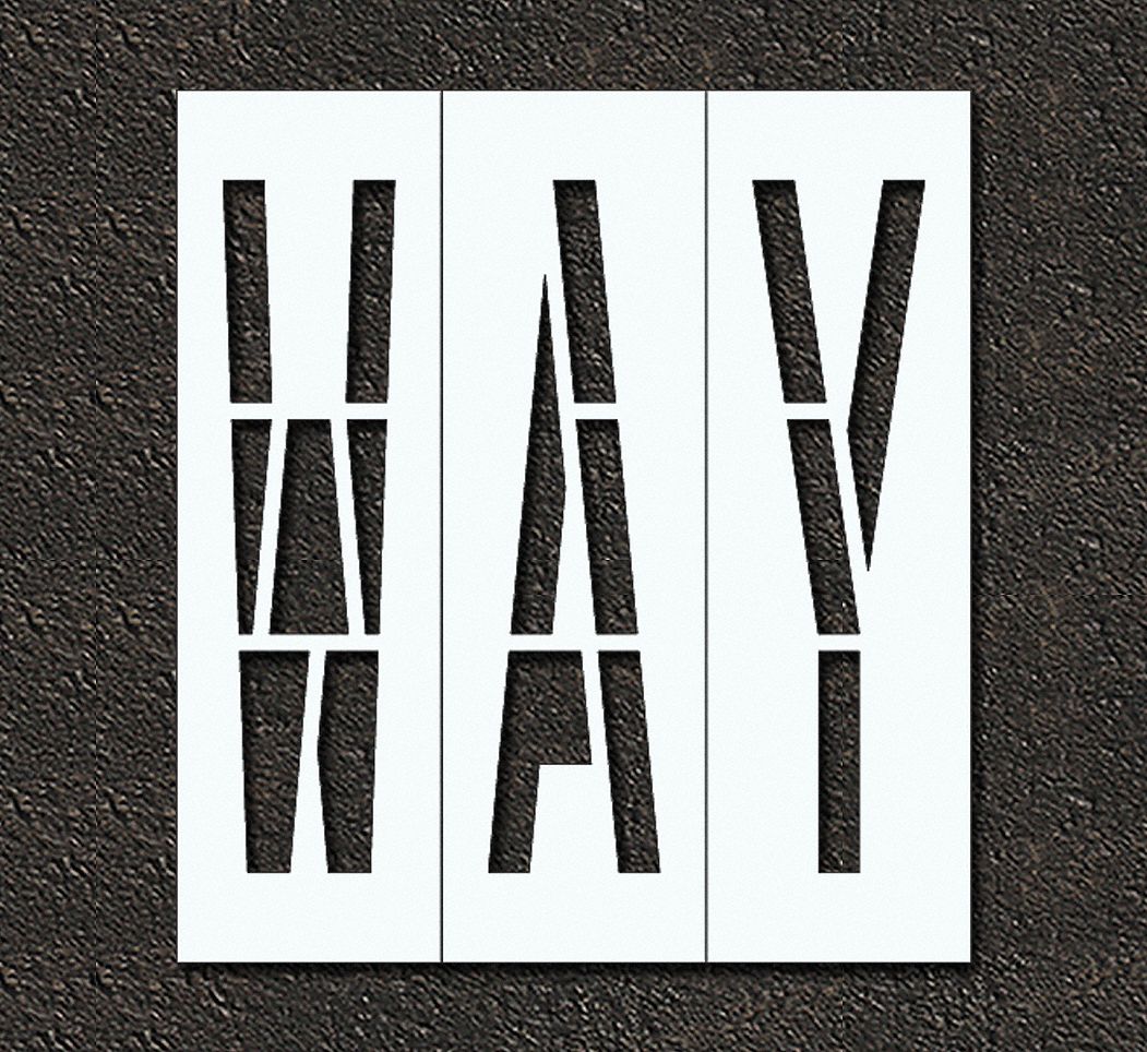 Individual Stencil: Way, 0.063 in Thick, 104 in Overall Ht, 72 in Overall Wd, Highway Gothic