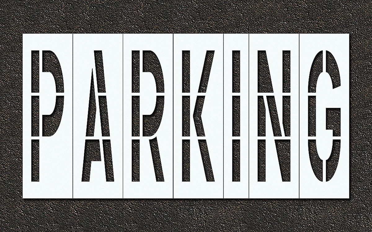 Individual Stencil: Parking, 0.063 in Thick, 104 in Overall Ht, 168 in Overall Wd, Highway Gothic