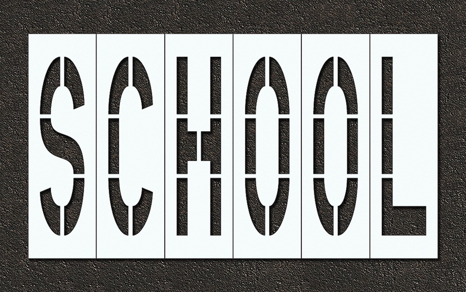 Individual Stencil: School, 0.063 in Thick, 104 in Overall Ht, 144 in Overall Wd, Highway Gothic