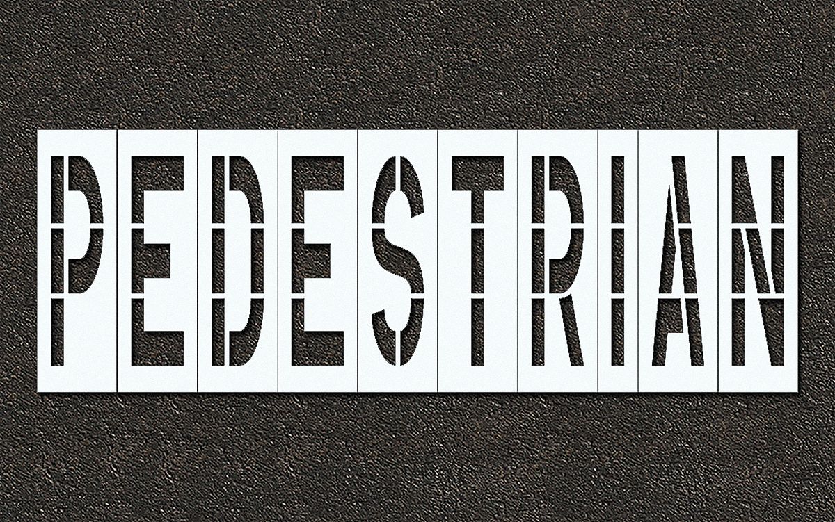 Individual Stencil: Pedestrian, 0.063 in Thick, 104 in Overall Ht, 240 in Overall Wd, Highway Gothic