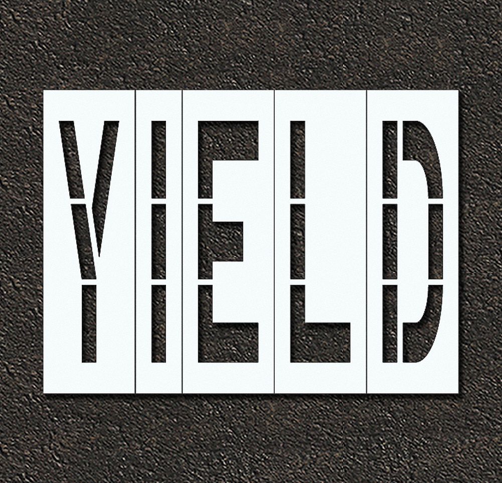 Individual Stencil: Yield, 0.063 in Thick, 104 in Overall Ht, 120 in Overall Wd, Highway Gothic