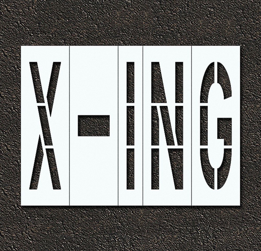 Individual Stencil: X-Ing, 0.063 in Thick, 104 in Overall Ht, 120 in Overall Wd, Highway Gothic