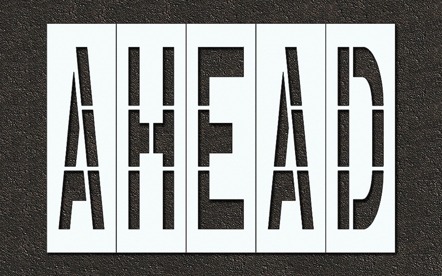 Individual Stencil: Ahead, 0.063 in Thick, 104 in Overall Ht, 120 in Overall Wd, Highway Gothic