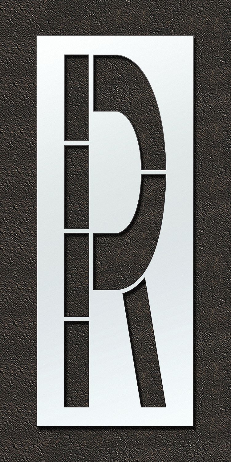 Individual Stencil: R, 48 in Overall Wd, 120 in Overall Ht, 0.125 in Thick, Polyethylene, 0.13 in