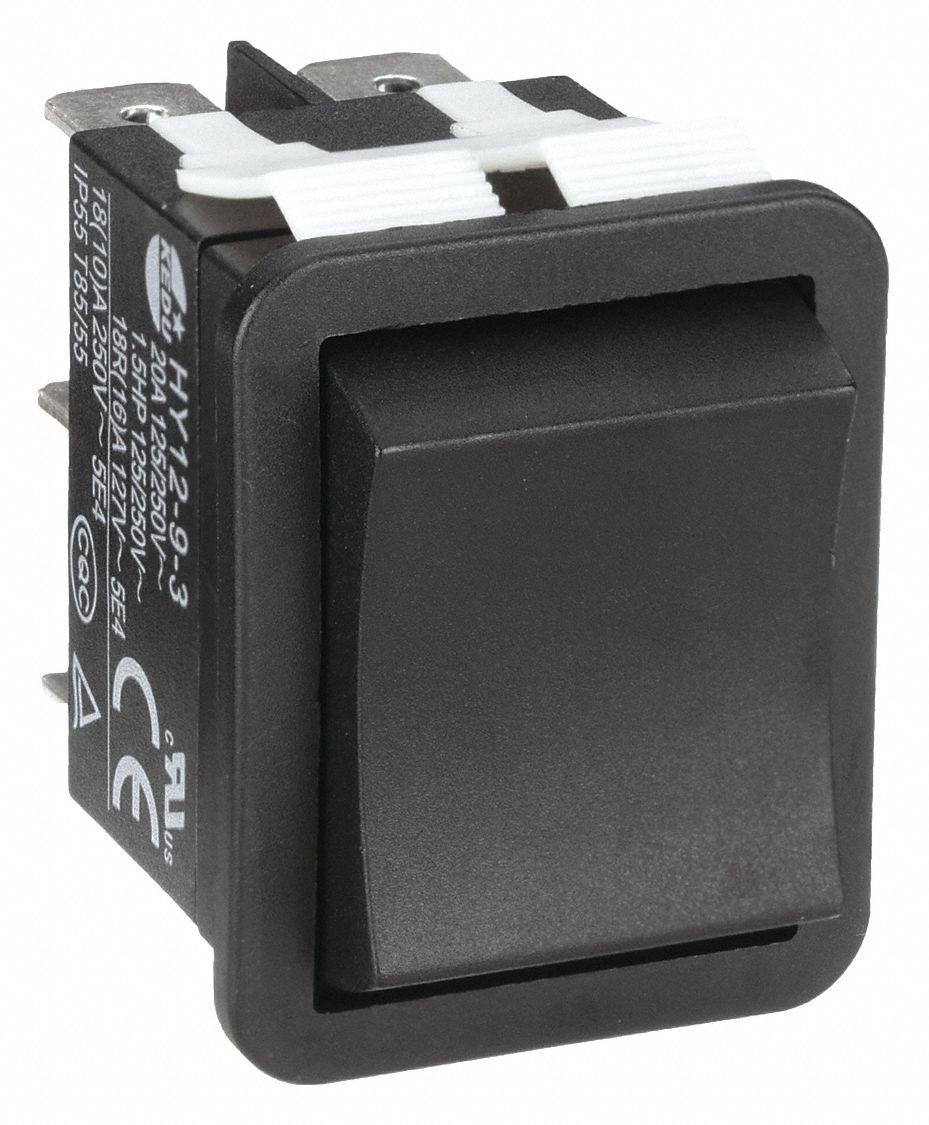 ROCKER SWITCH, SERIES HY12, 3 POSITIONS, DPDT, MOMENTARY ON/OFF/MOMENTARY ON, 1½ HP
