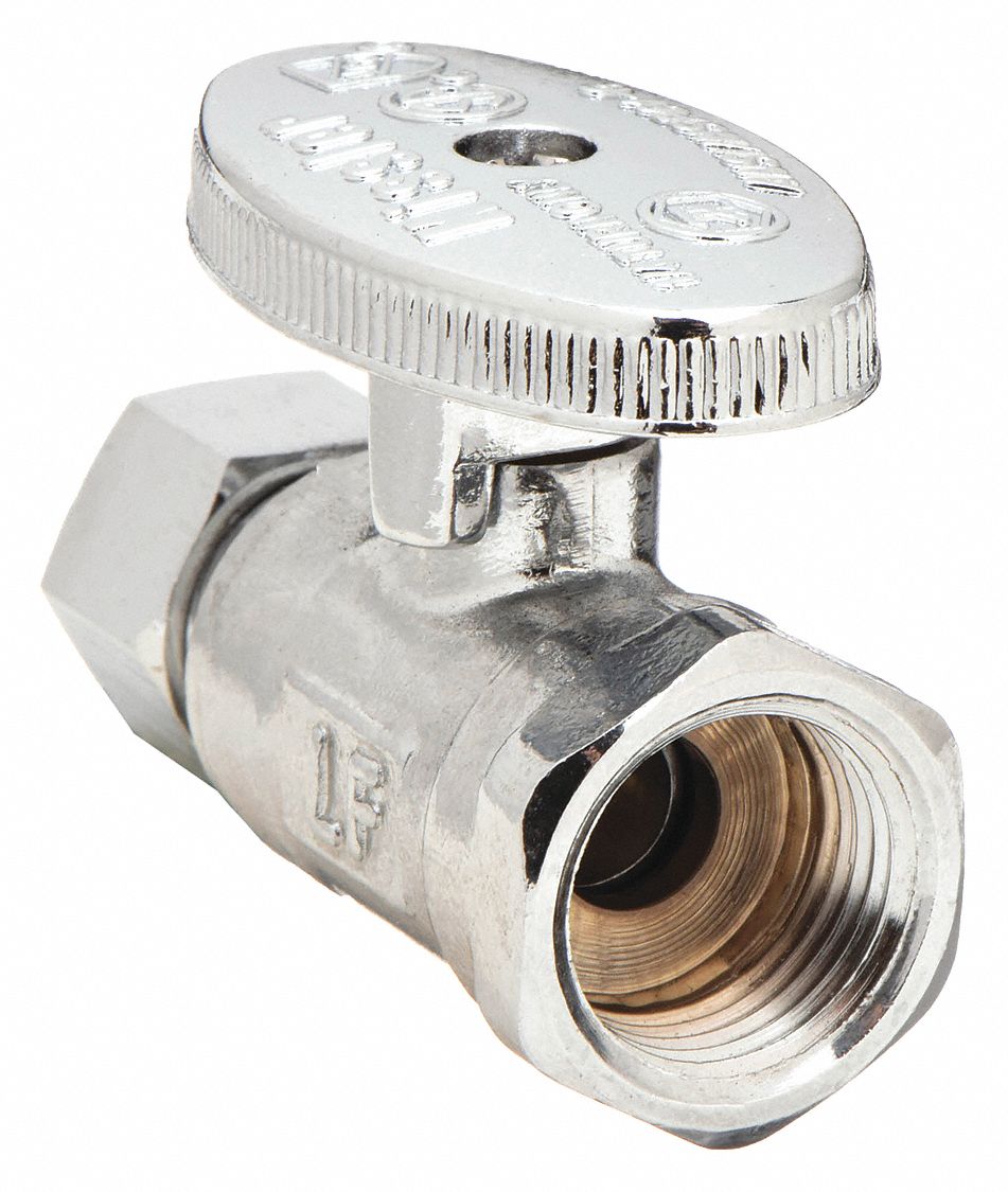 Water Supply Stop: 3/8 in FIP, 3/8 in Compression, Chrome-Plated Brass, Straight Body, Oval
