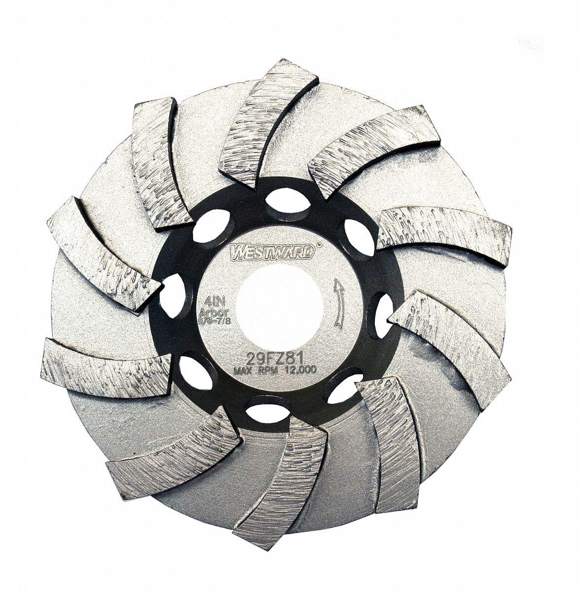 WESTWARD Spiral Row Segment Cup Grinding Wheel, 4 in, 7/8 in5/8 in Arbor Size, 12,000 Max. RPM